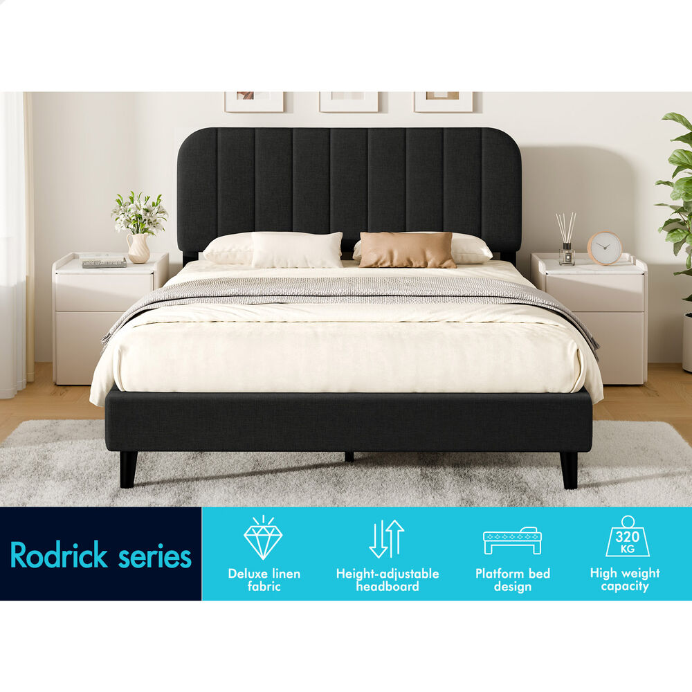 ALFORDSON Bed Frame Queen Size Adjustable Headboard Linen Charcoal