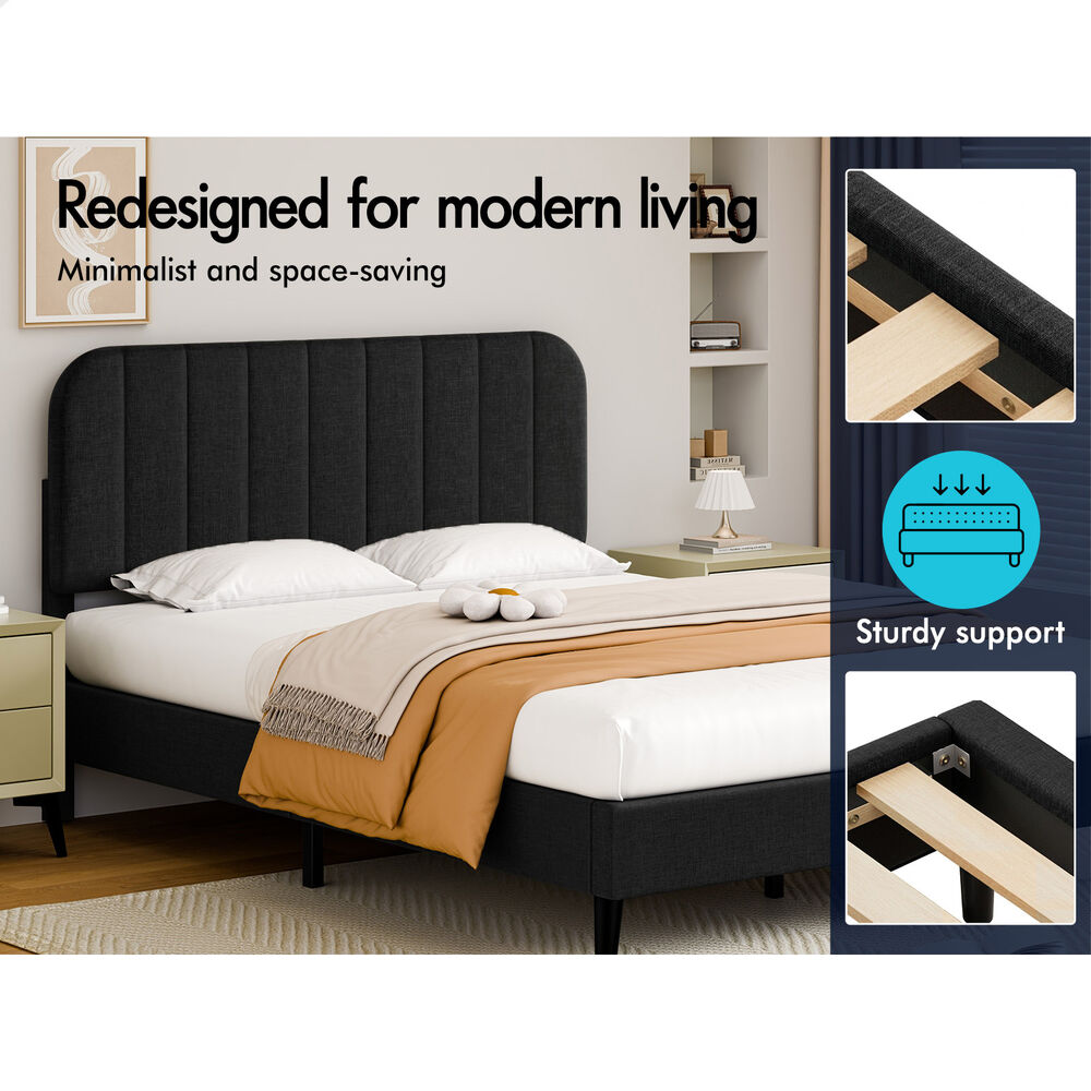 ALFORDSON Bed Frame Queen Size Adjustable Headboard Linen Charcoal