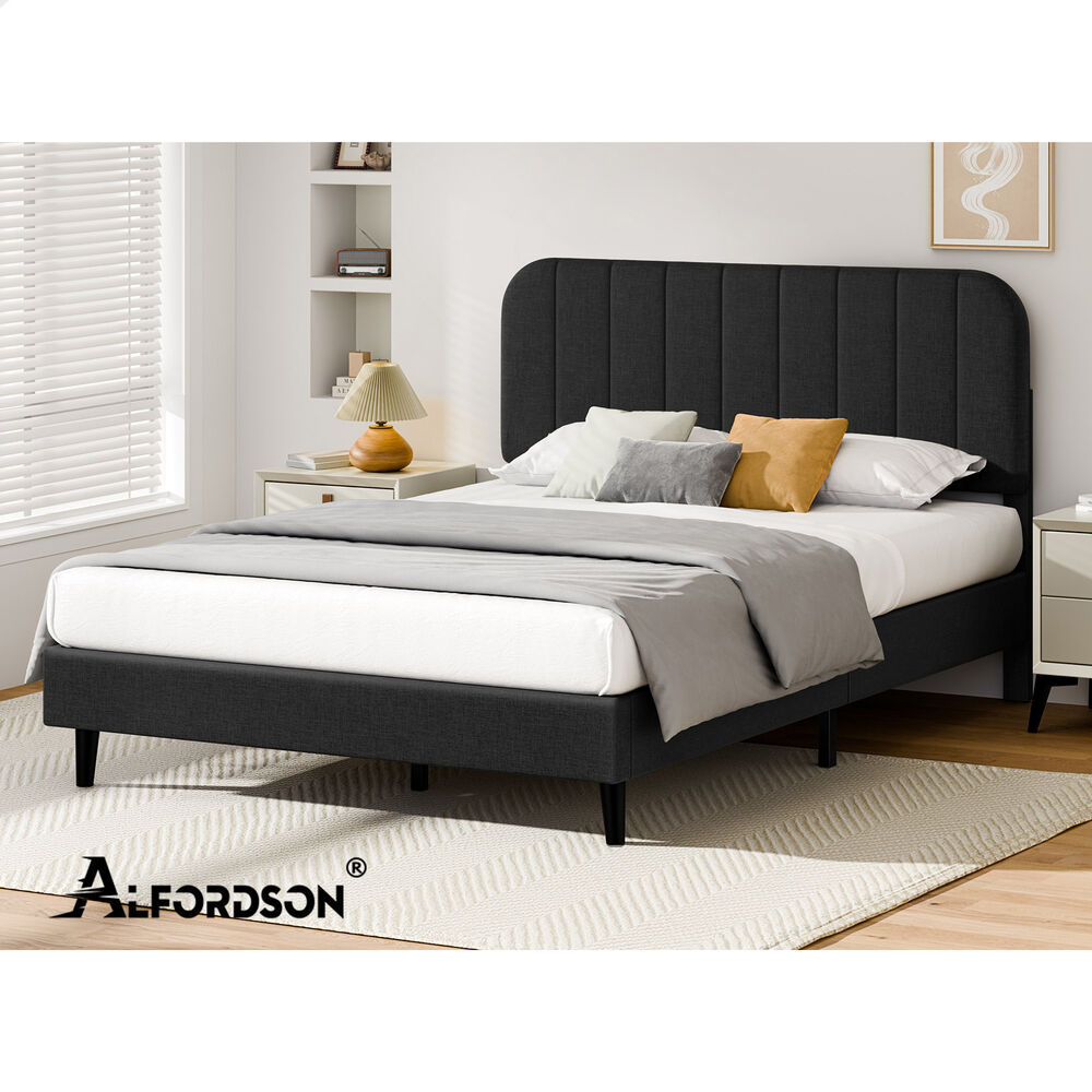 ALFORDSON Bed Frame Queen Size Adjustable Headboard Linen Charcoal