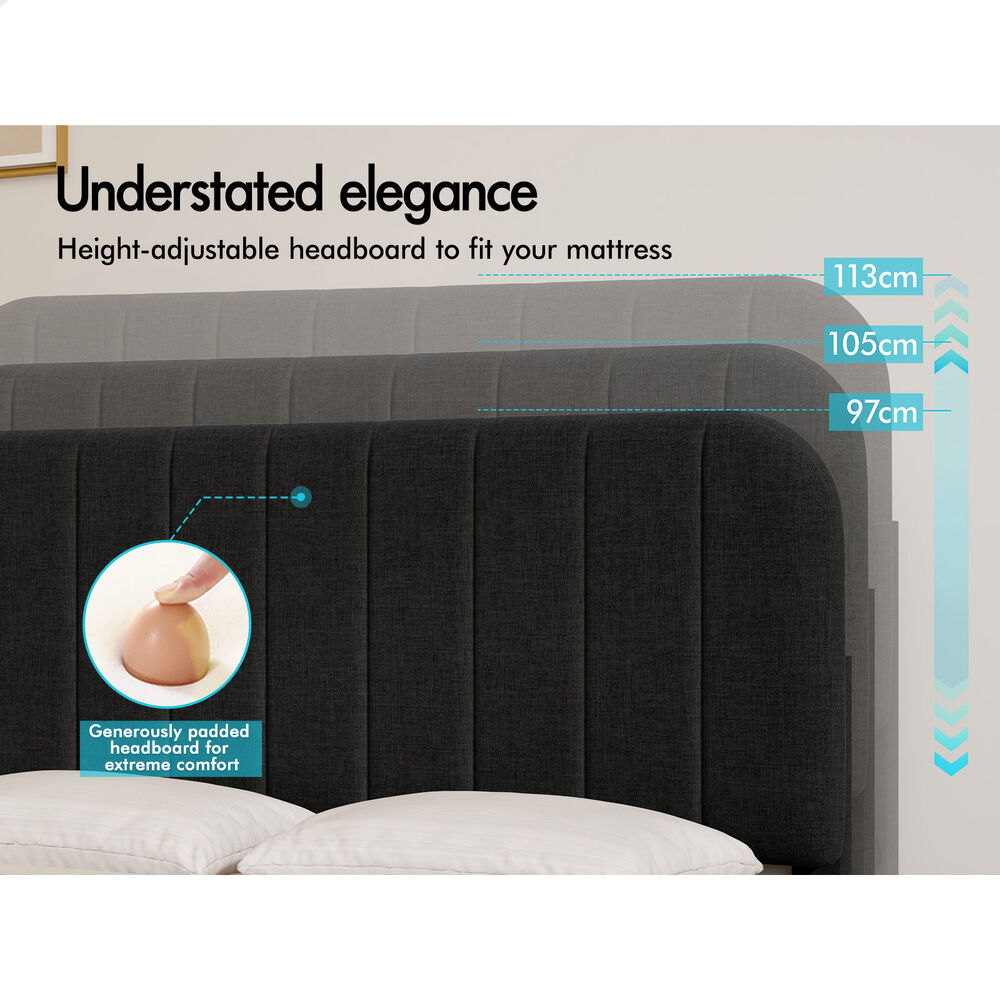 ALFORDSON Bed Frame Queen Size Adjustable Headboard Linen Charcoal