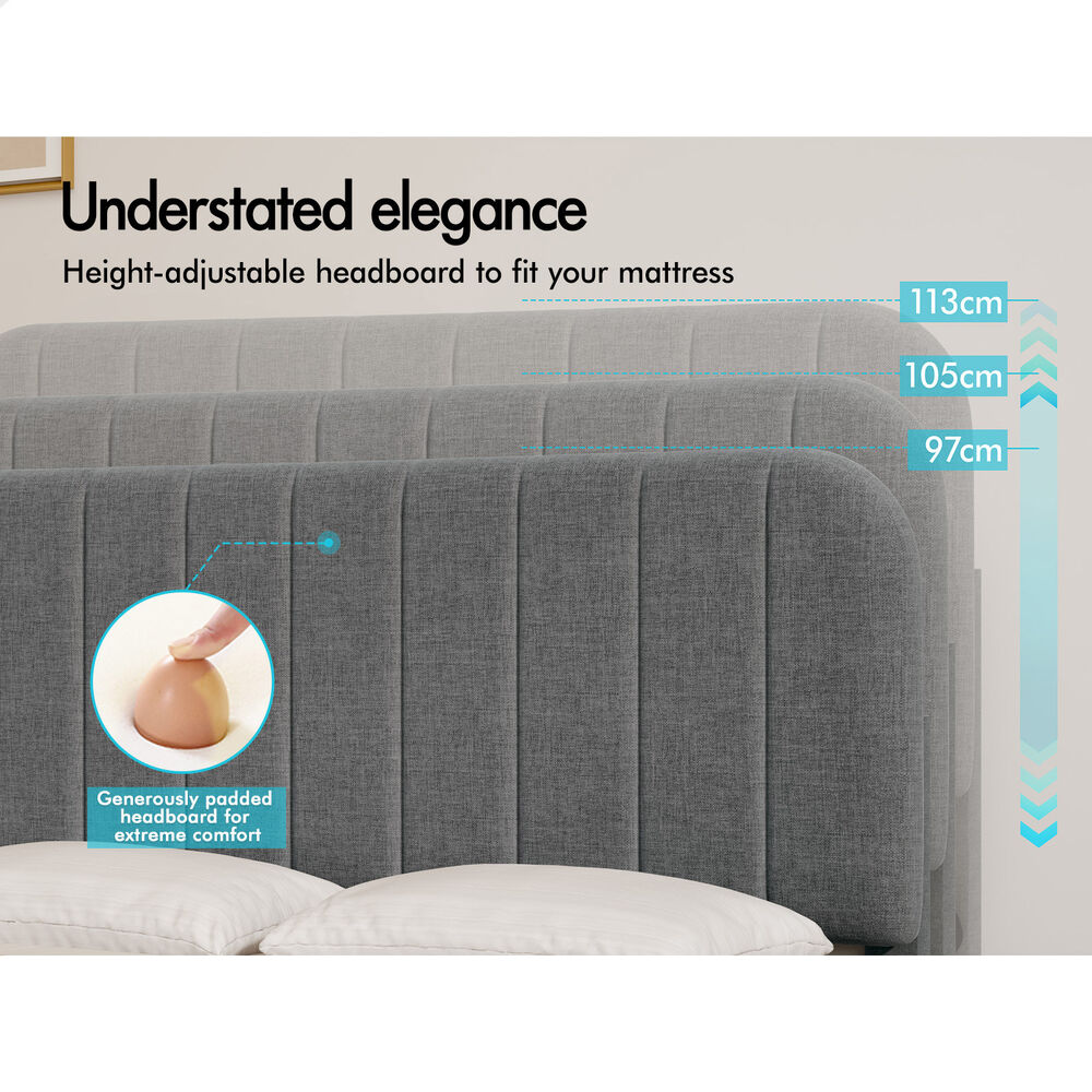 ALFORDSON Bed Frame Queen Size Adjustable Headboard Linen Grey