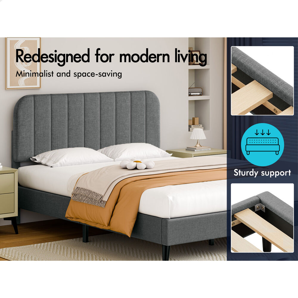 ALFORDSON Bed Frame Queen Size Adjustable Headboard Linen Grey