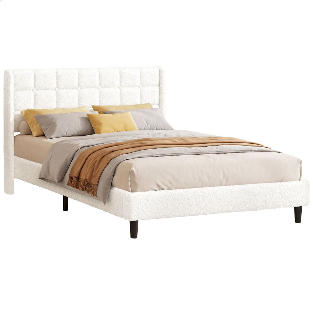 ALFORDSON Bed Frame King Size Upholstered Wingback Boucle White Mattress Base