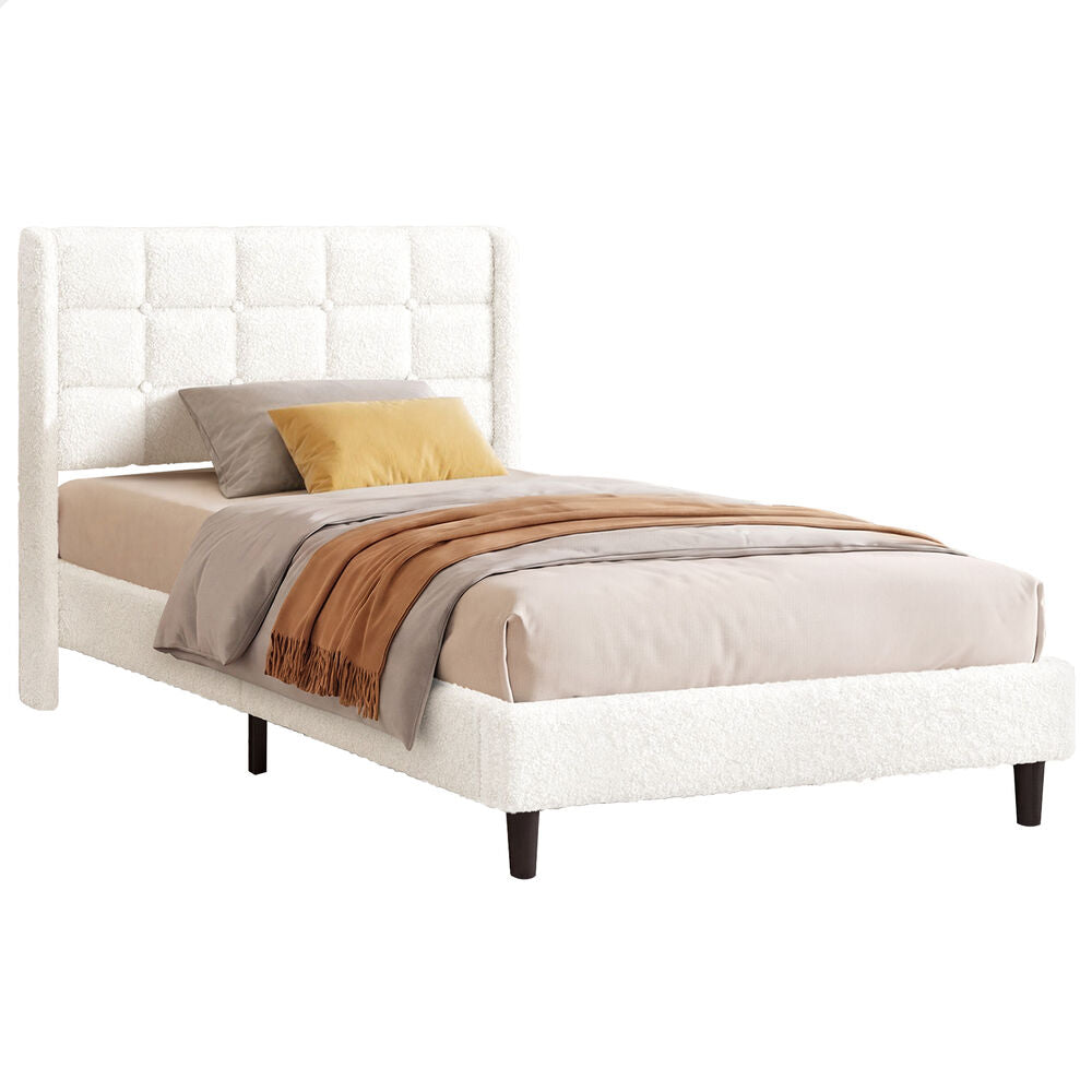 ALFORDSON Bed Frame King Single Upholstered Wingback Boucle White Mattress Base