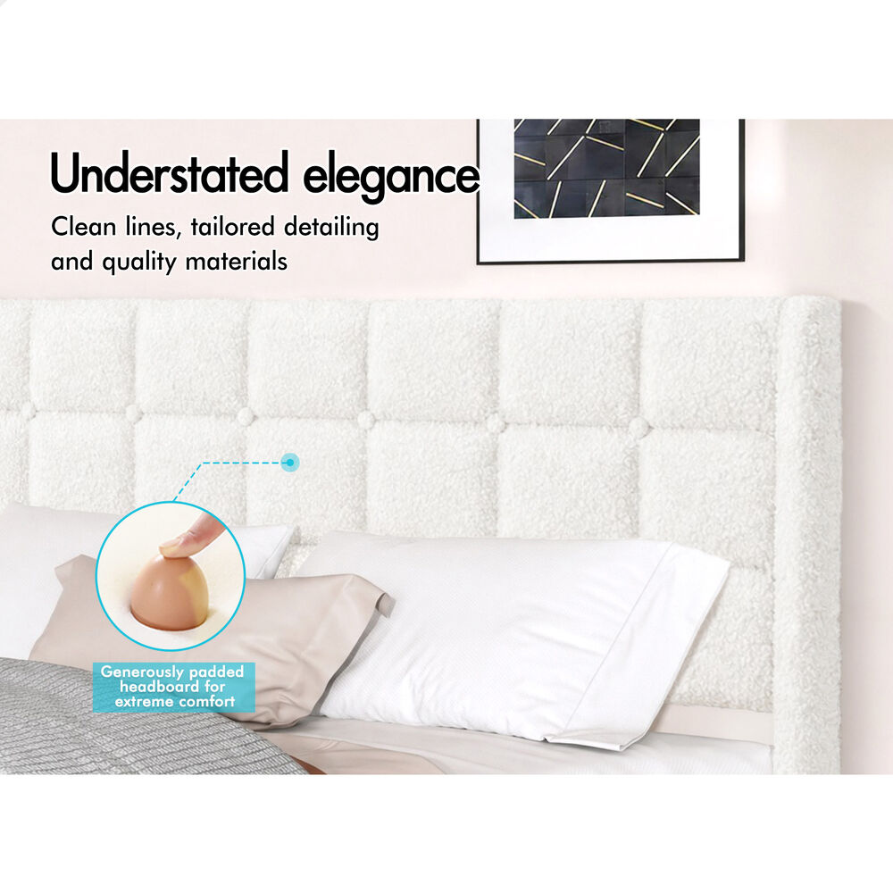 ALFORDSON Bed Frame Queen Size Upholstered Wingback Boucle White Mattress Base