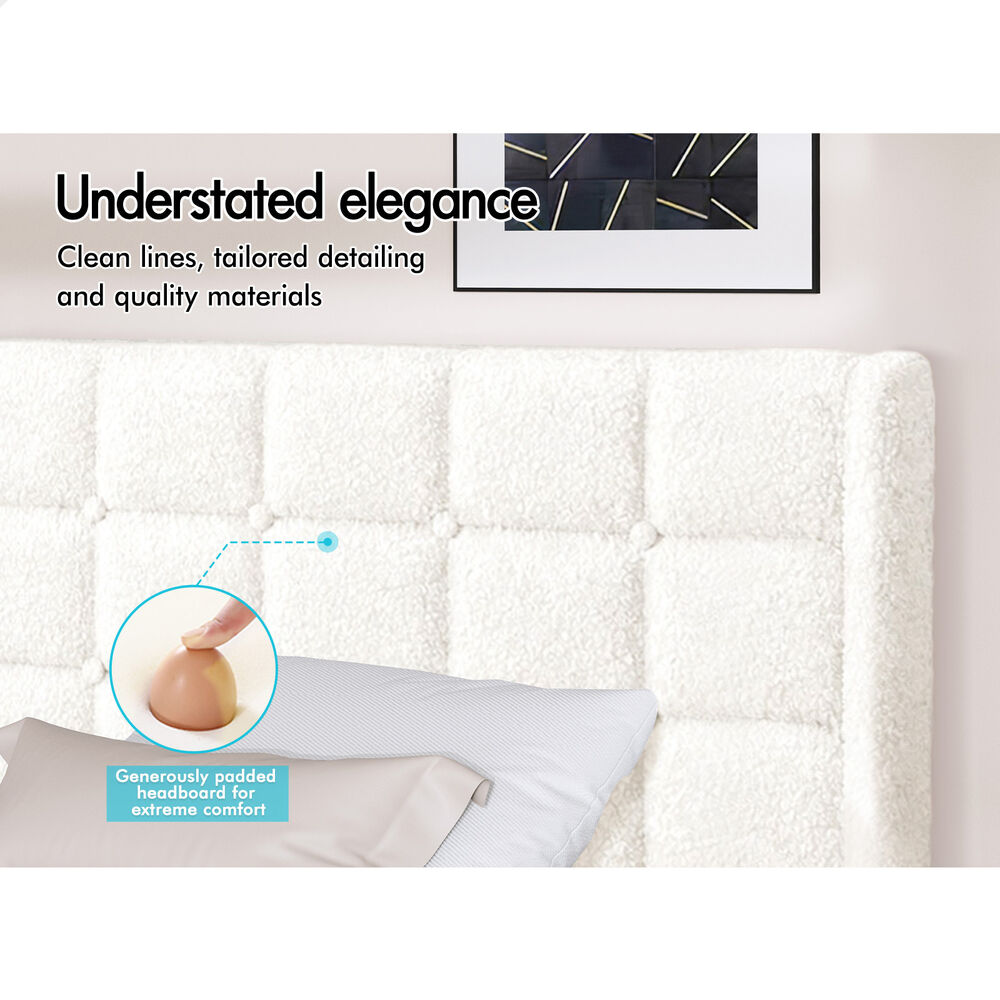 ALFORDSON Bed Frame Single Size Upholstered Wingback Boucle White Mattress Base