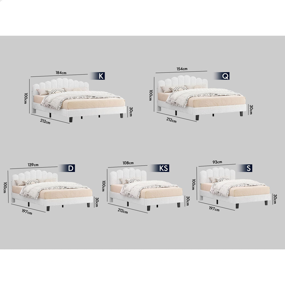 ALFORDSON Bed Frame Double Size Boucle White Mattress Base