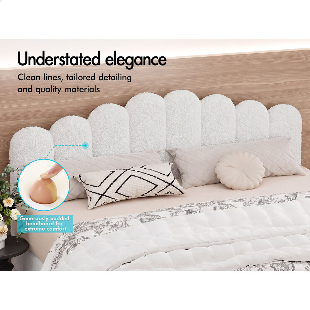 ALFORDSON Bed Frame Double Size Boucle White Mattress Base
