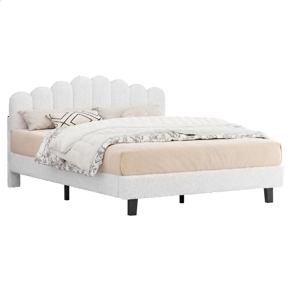 ALFORDSON Bed Frame Double Size Boucle White Mattress Base