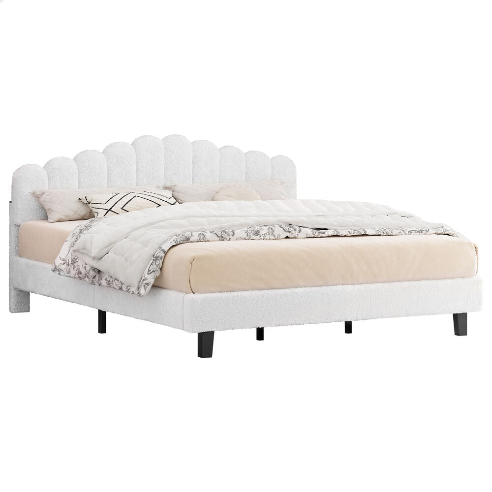 ALFORDSON Bed Frame King Size Boucle White Mattress Base
