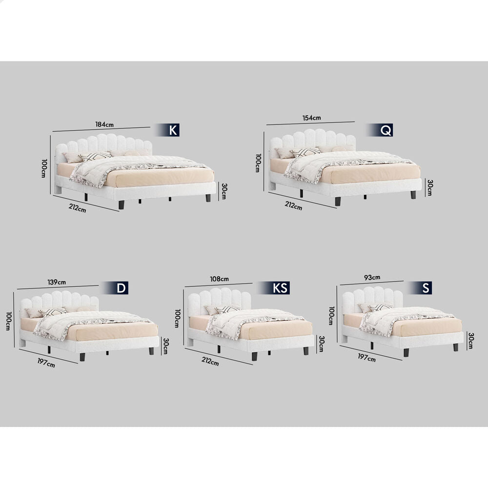 ALFORDSON Bed Frame King Size Boucle White Mattress Base