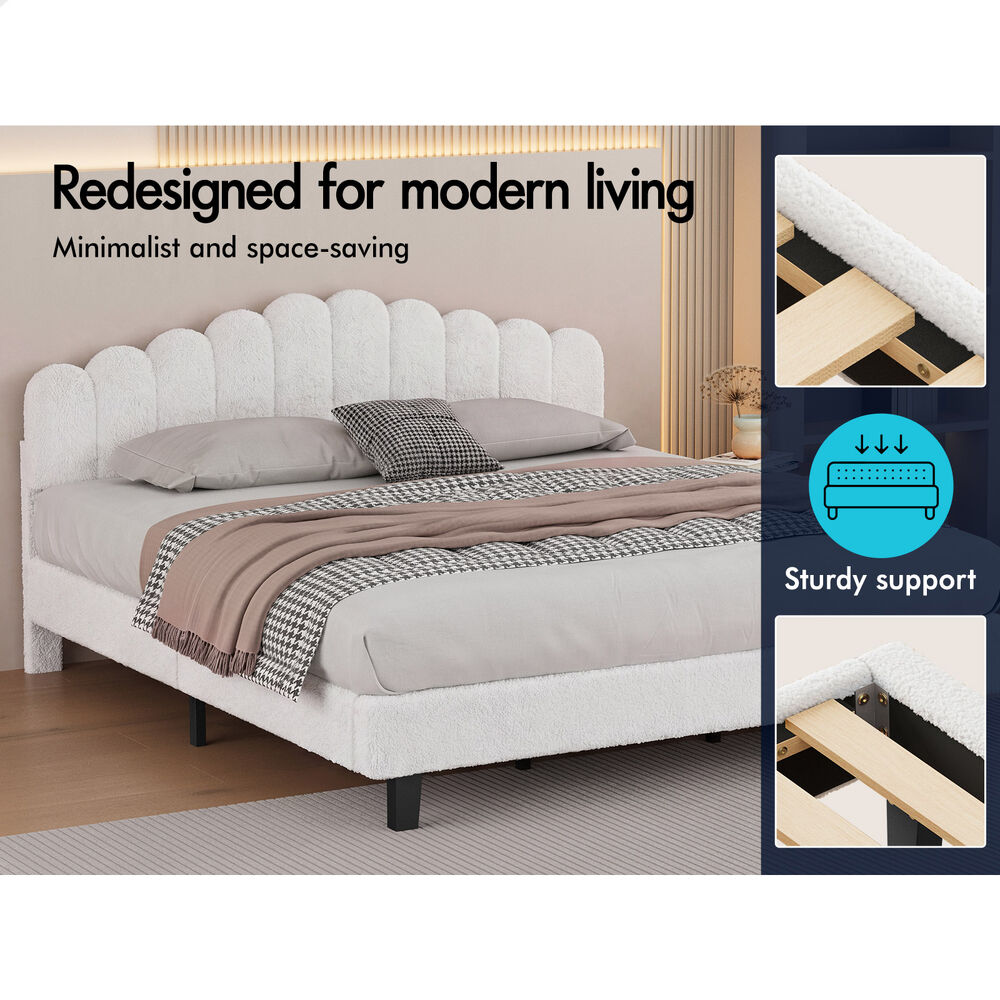 ALFORDSON Bed Frame King Size Boucle White Mattress Base