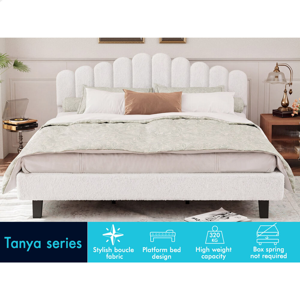 ALFORDSON Bed Frame King Size Boucle White Mattress Base