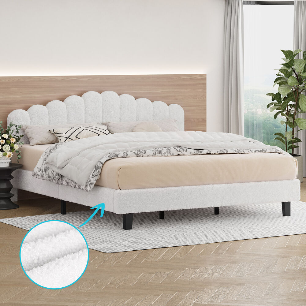 ALFORDSON Bed Frame King Size Boucle White Mattress Base