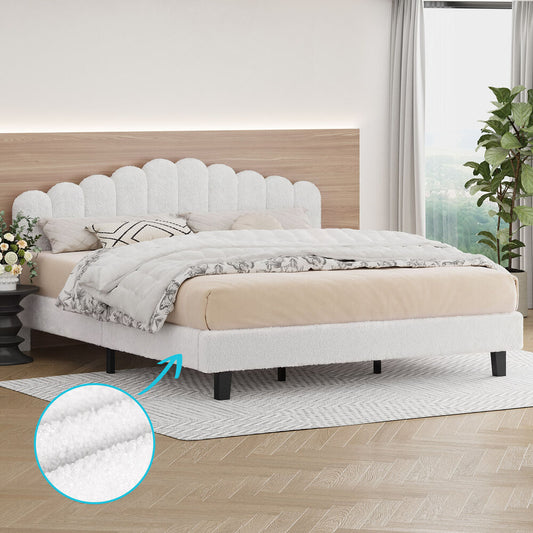 ALFORDSON Bed Frame King Size Boucle White Mattress Base