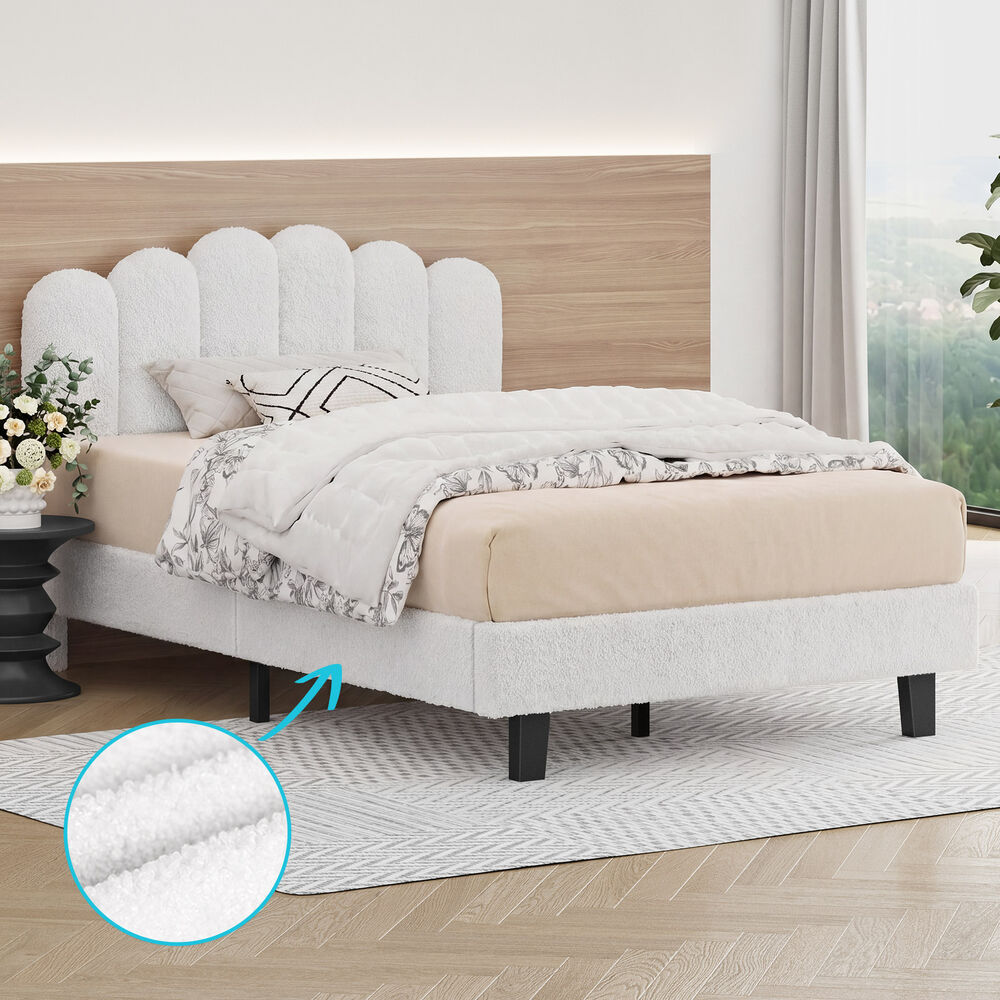ALFORDSON Bed Frame King Single Size Boucle White Mattress Base