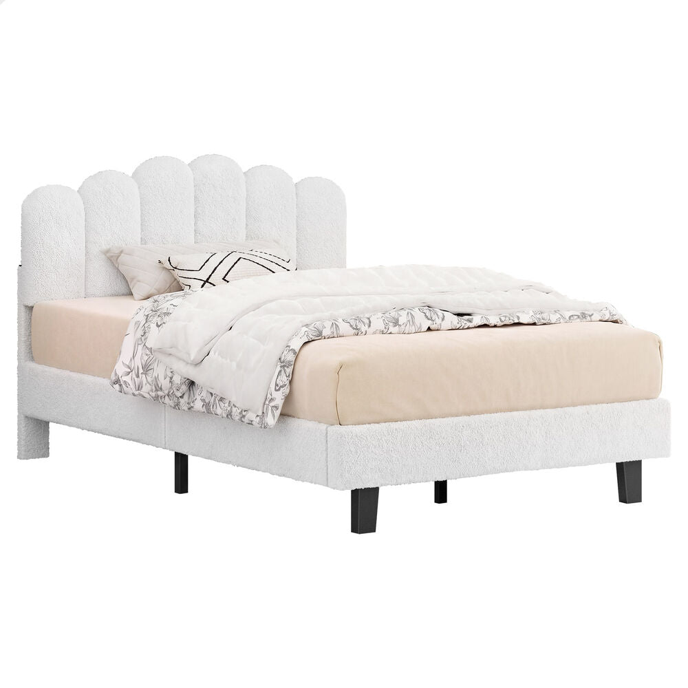 ALFORDSON Bed Frame King Single Size Boucle White Mattress Base