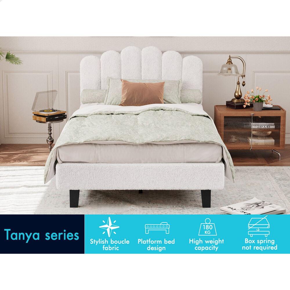 ALFORDSON Bed Frame King Single Size Boucle White Mattress Base