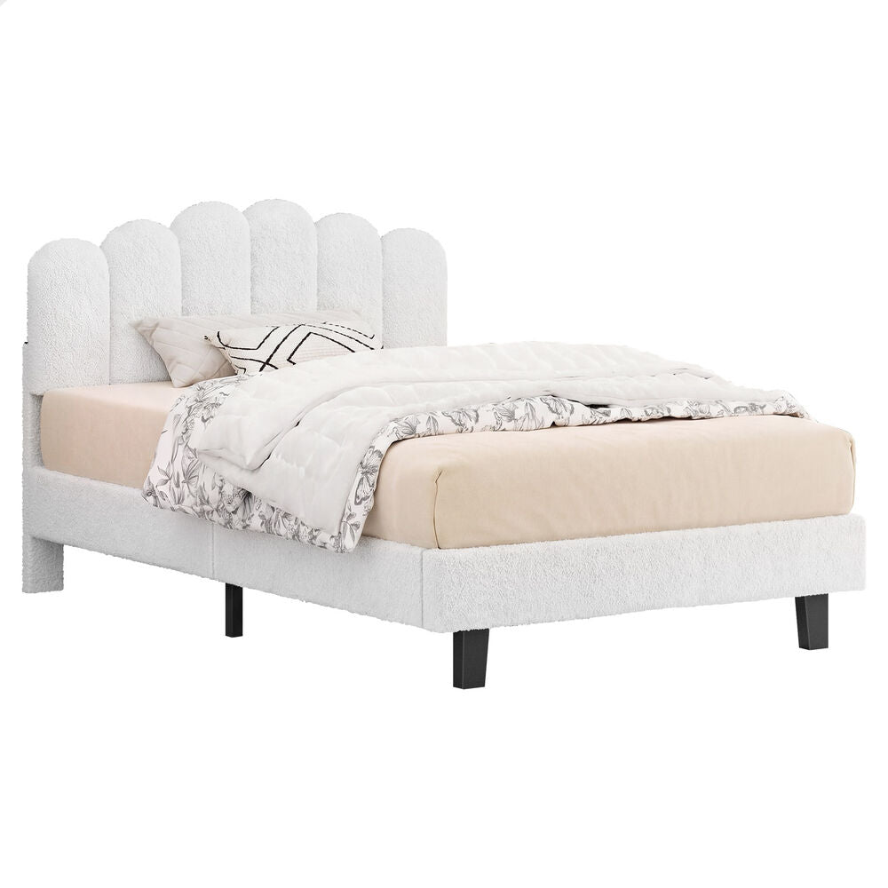 ALFORDSON Bed Frame Single Size Boucle White Mattress Base