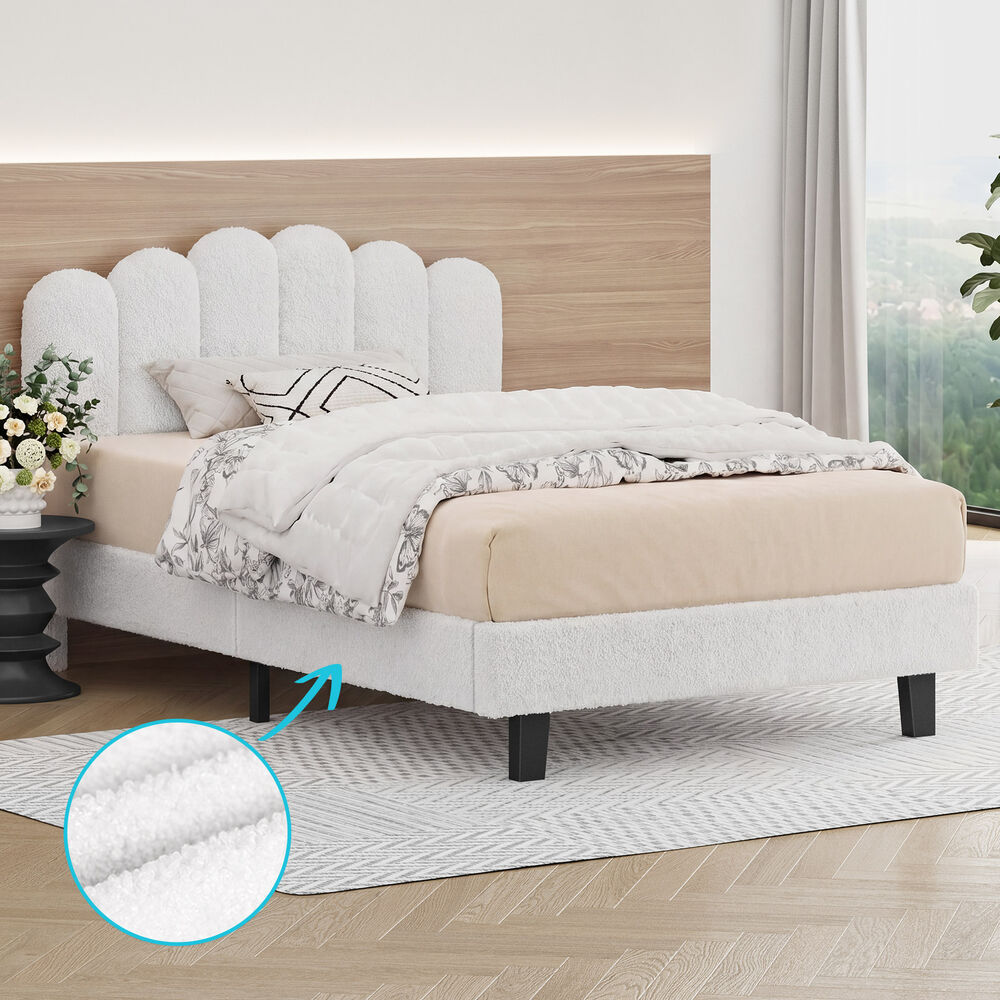 ALFORDSON Bed Frame Single Size Boucle White Mattress Base