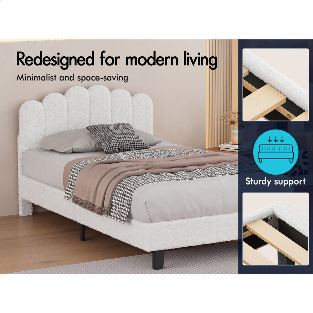 ALFORDSON Bed Frame Single Size Boucle White Mattress Base