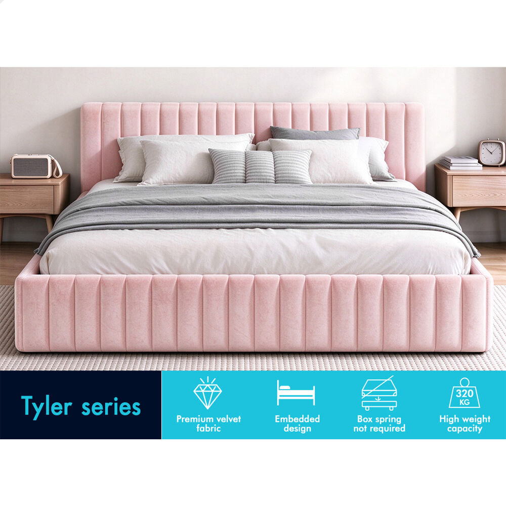 ALFORDSON Bed Frame Double Size Vertical Channel Tufted Pink Velvet TYLER