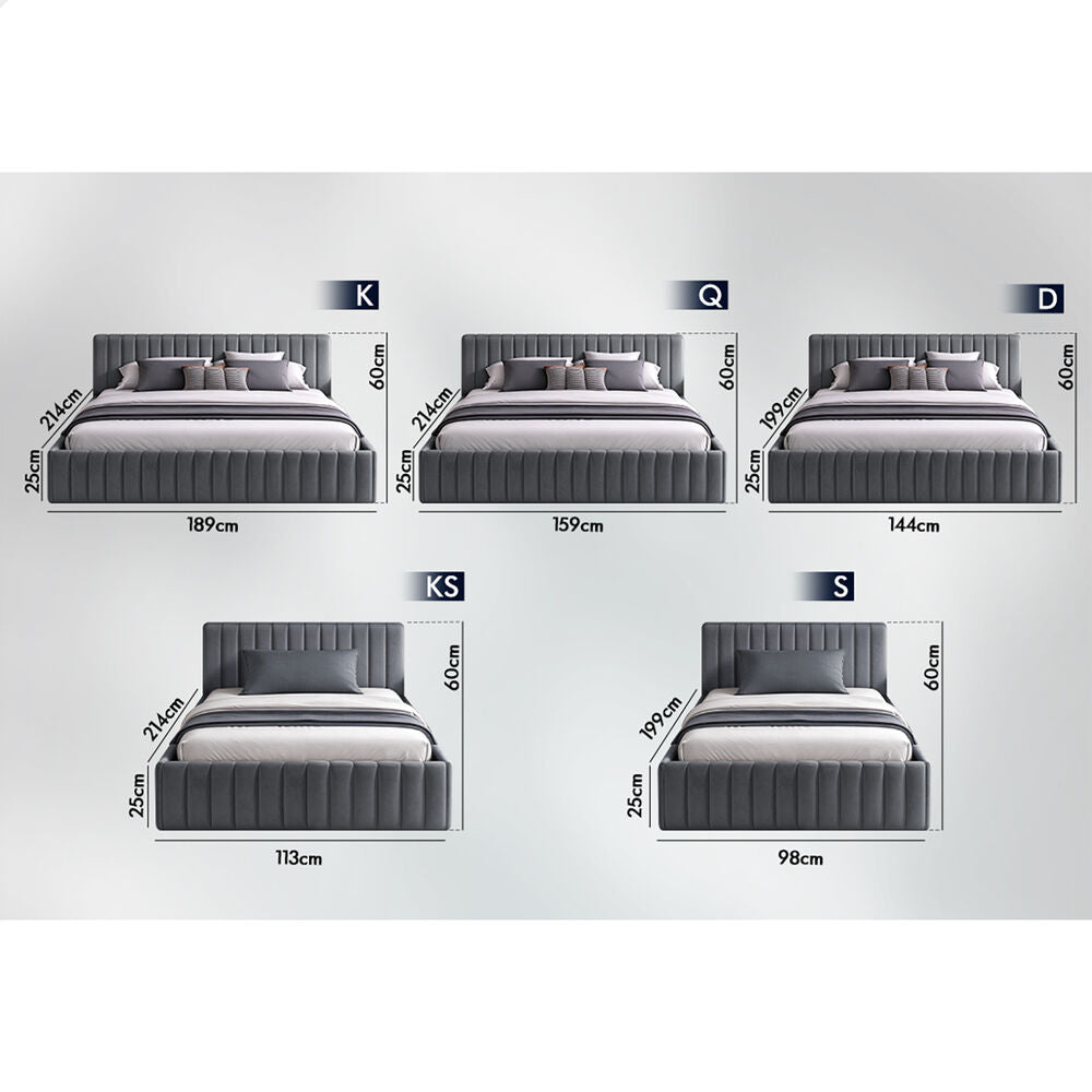 ALFORDSON Bed Frame King Single Vertical Channel Tufted Grey Velvet TYLER