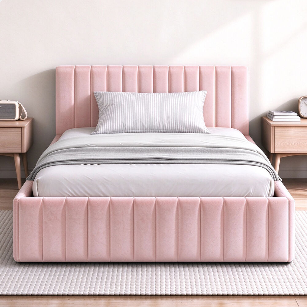 ALFORDSON Bed Frame King Single Vertical Channel Tufted Pink Velvet TYLER