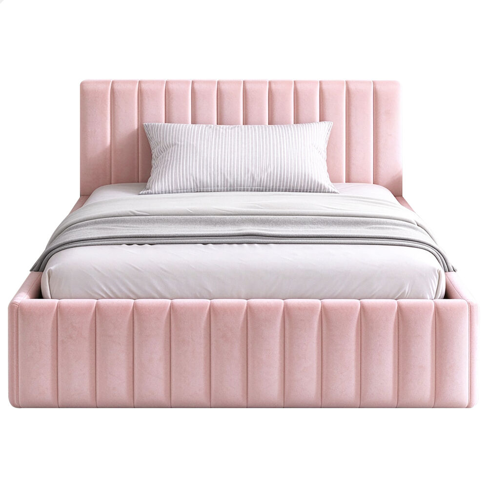 ALFORDSON Bed Frame King Single Vertical Channel Tufted Pink Velvet TYLER