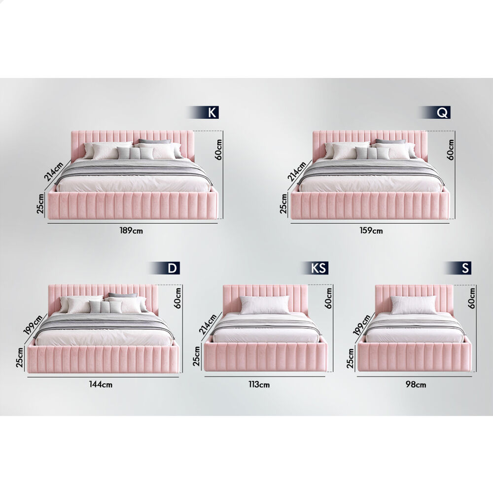 ALFORDSON Bed Frame Queen Size Vertical Channel Tufted Pink Velvet TYLER
