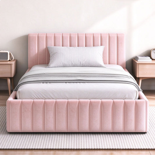 ALFORDSON Bed Frame Single Size Vertical Channel Tufted Pink Velvet TYLER