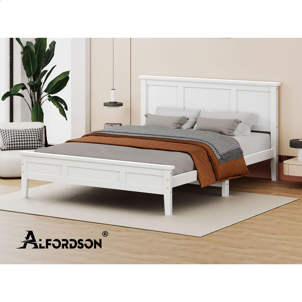 ALFORDSON Wooden Bed Frame Double Size Mattress Base Pine Timber White TALIA