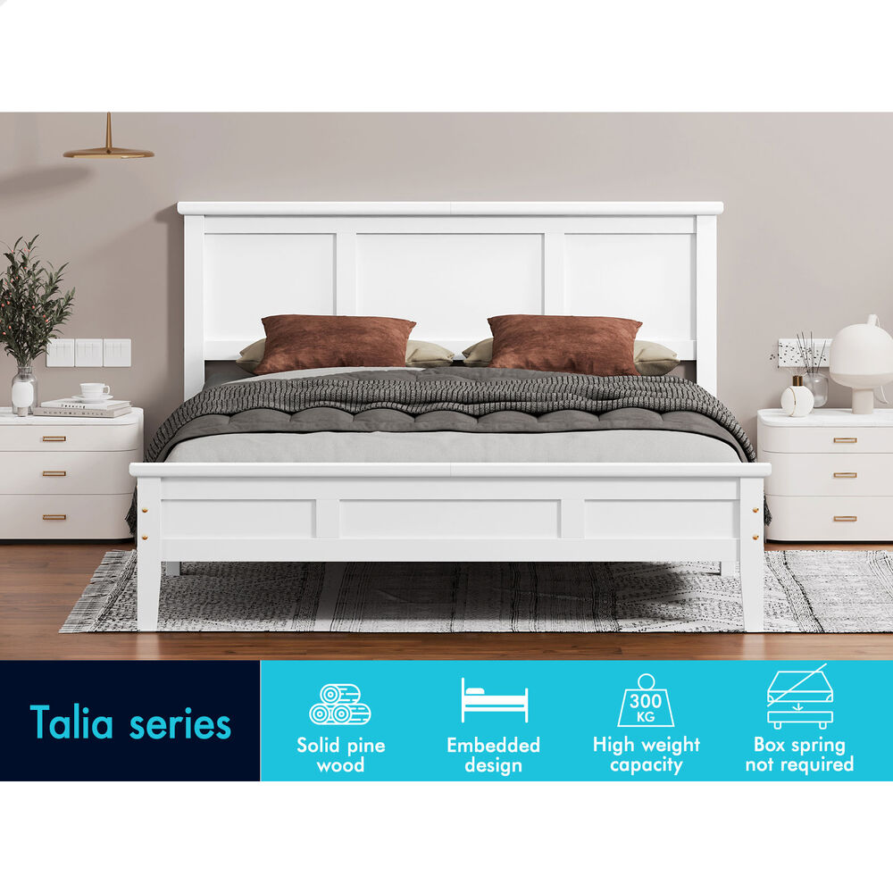 ALFORDSON Wooden Bed Frame Double Size Mattress Base Pine Timber White TALIA