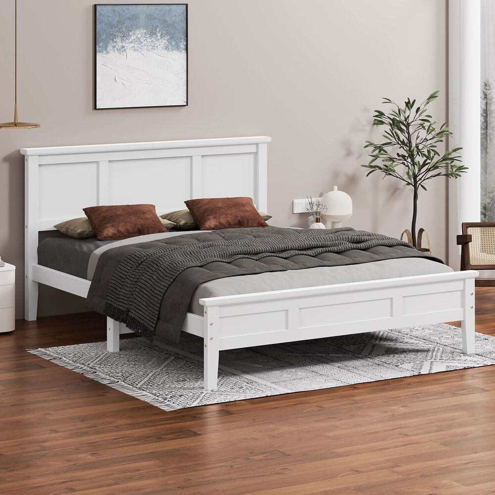 ALFORDSON Wooden Bed Frame Double Size Mattress Base Pine Timber White TALIA