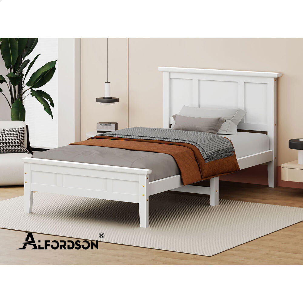 ALFORDSON Wooden Bed Frame King Single Mattress Base Pine Timber White TALIA