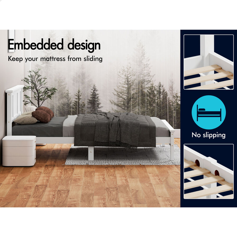 ALFORDSON Wooden Bed Frame Queen Size Mattress Base Pine Timber White TALIA