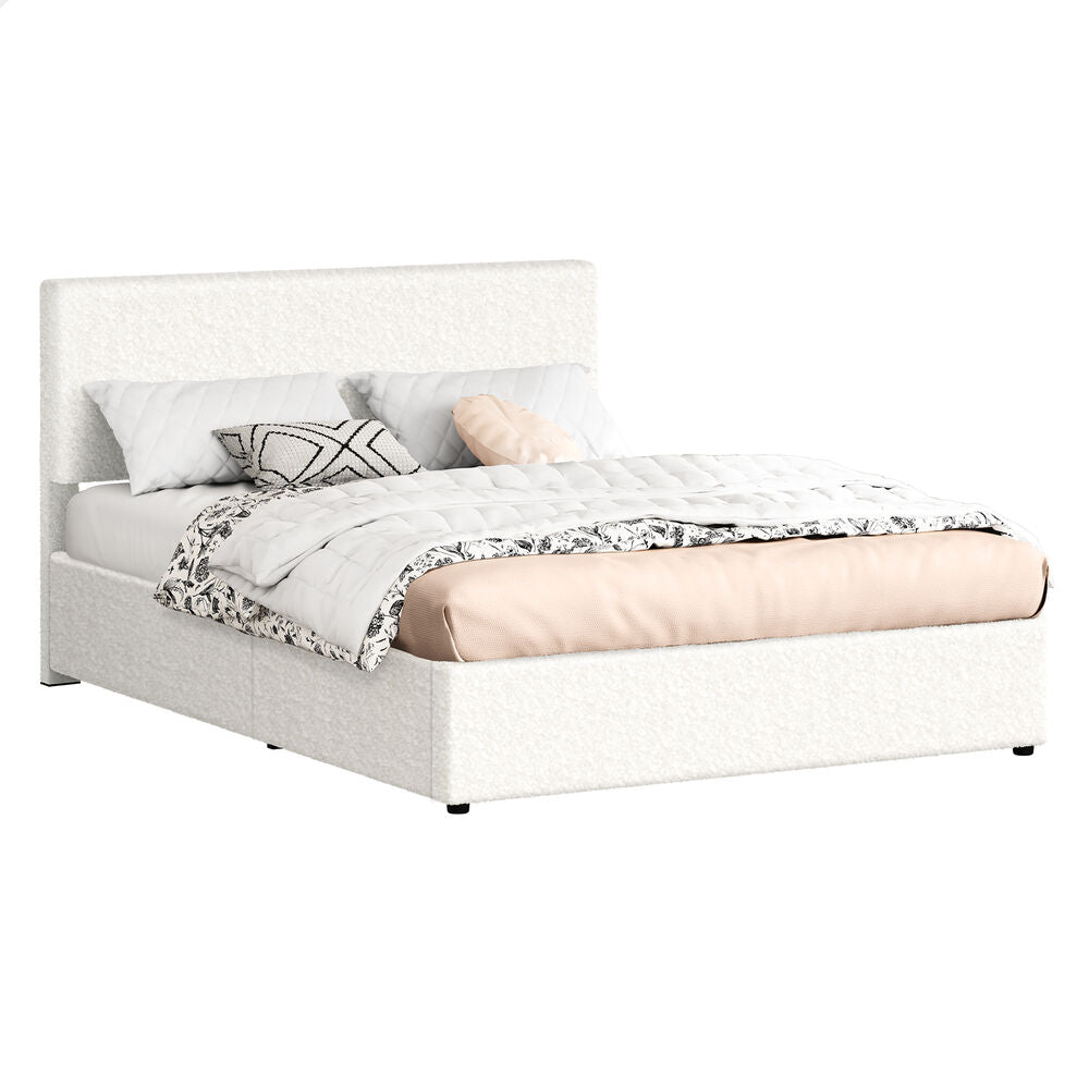 ALFORDSON Bed Frame Double Gas Lift Storage Adjustable Headboard Boucle LURIA
