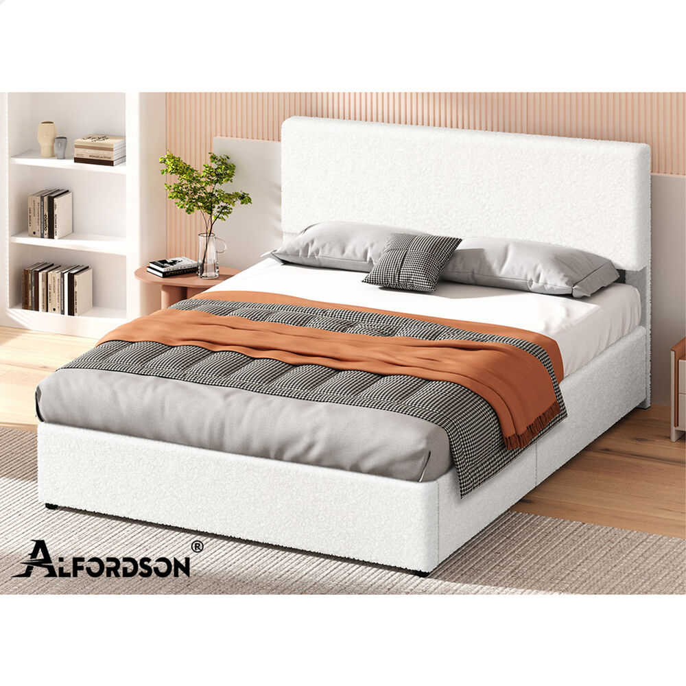 ALFORDSON Bed Frame Double Gas Lift Storage Adjustable Headboard Boucle LURIA