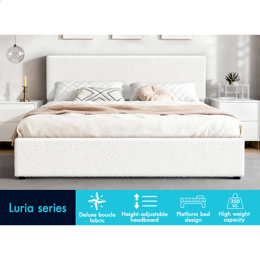 ALFORDSON Bed Frame King Gas Lift Storage Adjustable Headboard Boucle LURIA