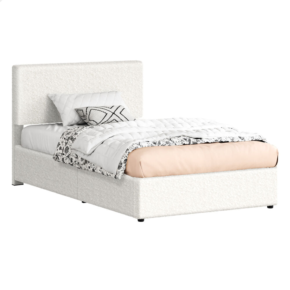 ALFORDSON Bed Frame King Single Gas Lift Storage Adjustable Headboard Boucle LURIA