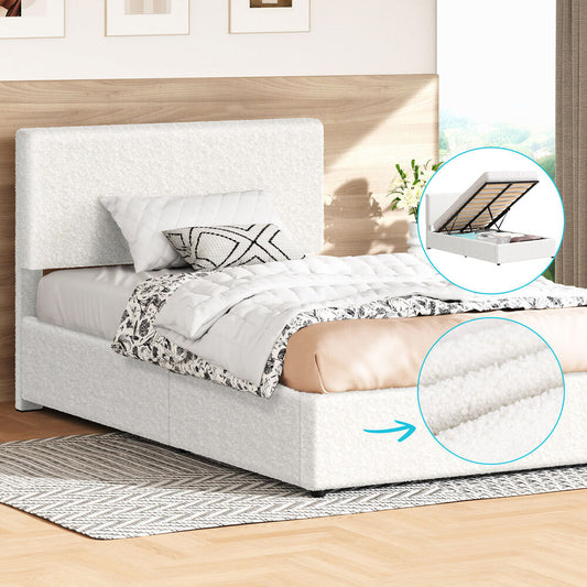 ALFORDSON Bed Frame King Single Gas Lift Storage Adjustable Headboard Boucle LURIA