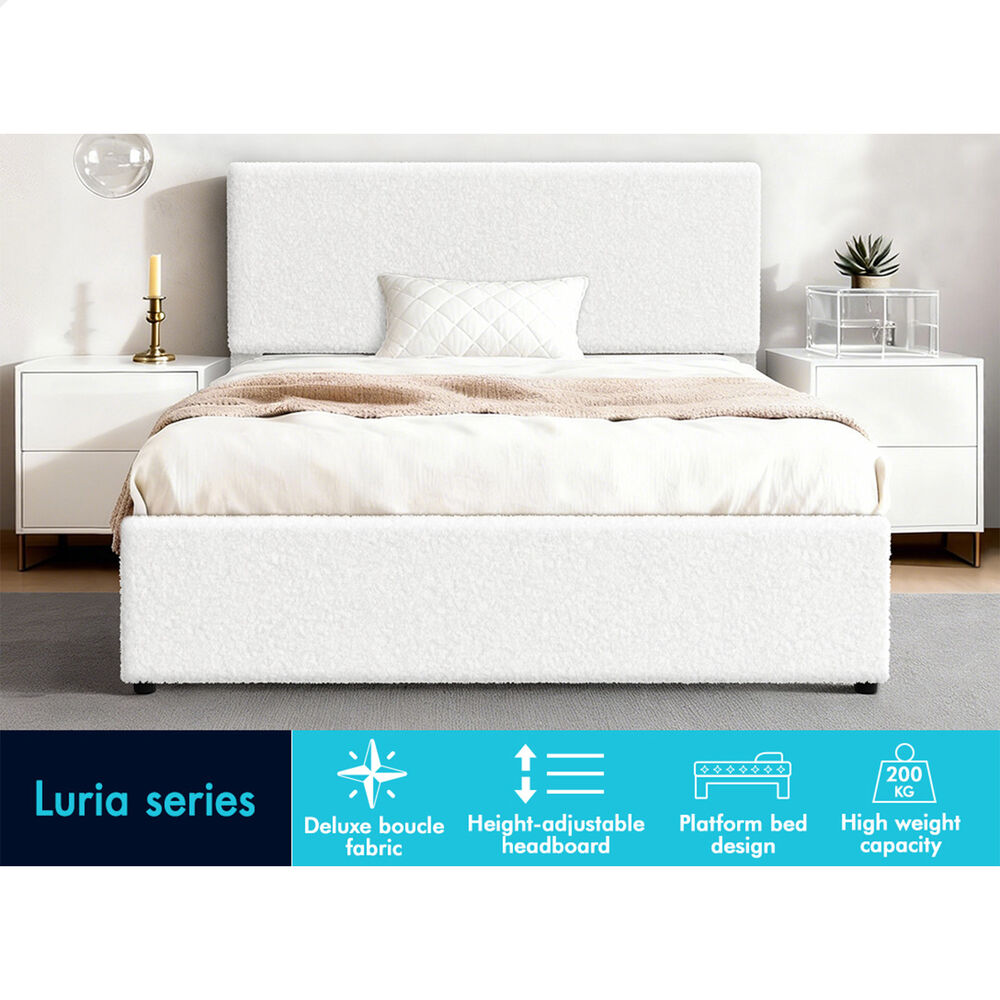 ALFORDSON® Bed Frame Single Gas Lift Storage Adjustable Headboard Boucle