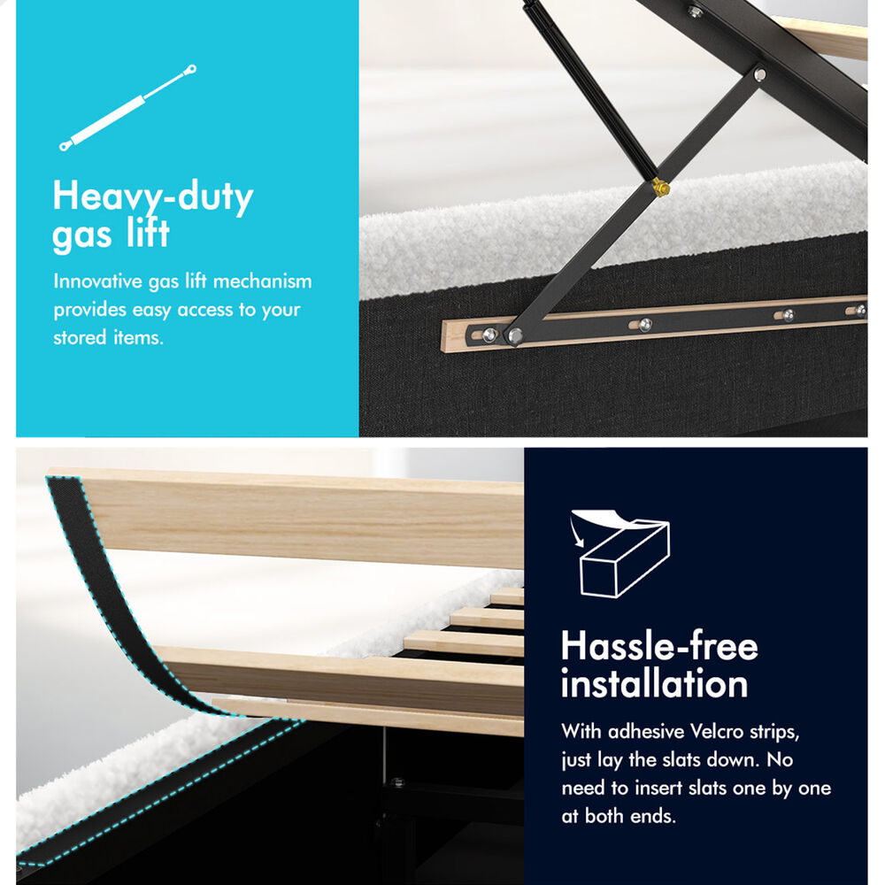 ALFORDSON® Bed Frame Single Gas Lift Storage Adjustable Headboard Boucle