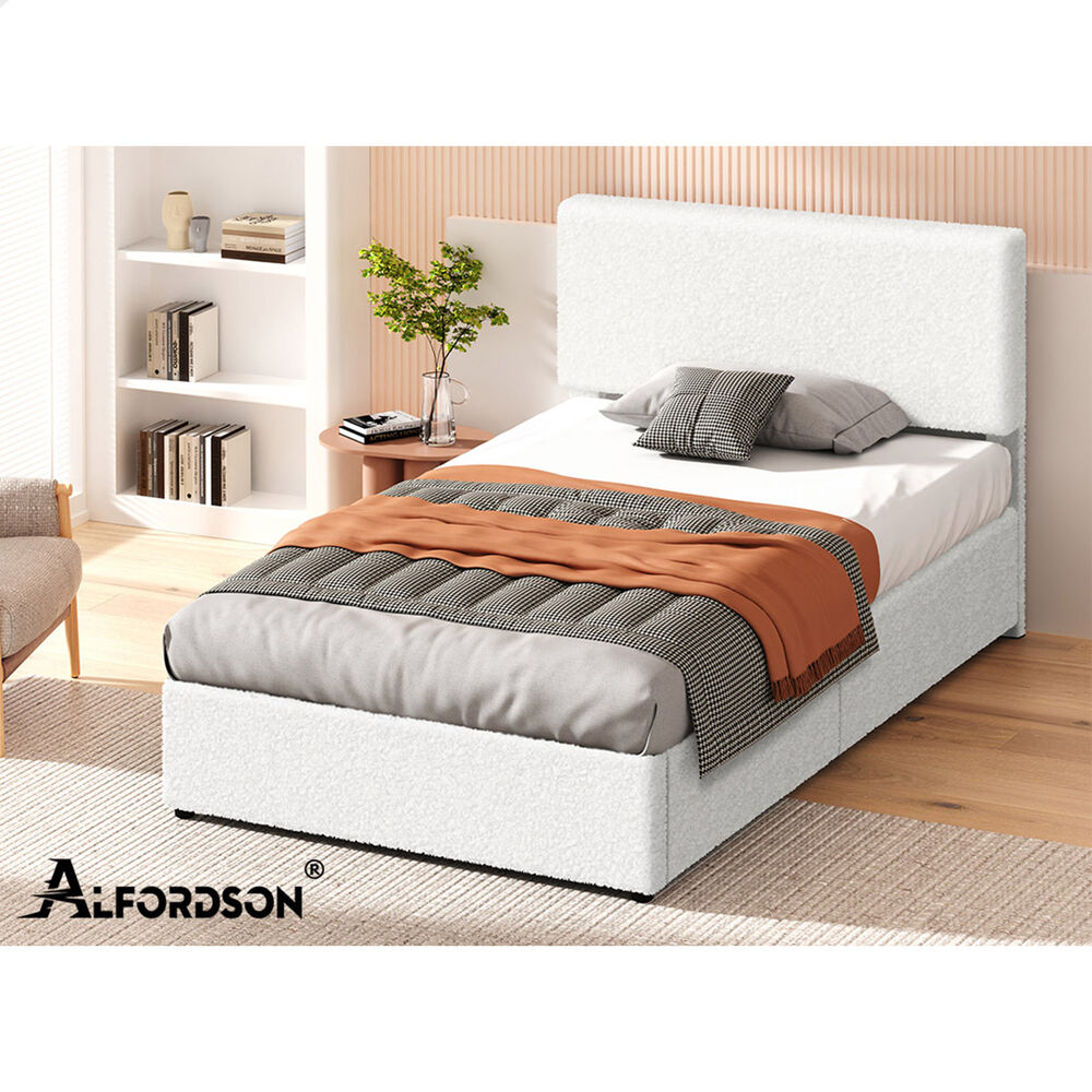 ALFORDSON® Bed Frame Single Gas Lift Storage Adjustable Headboard Boucle