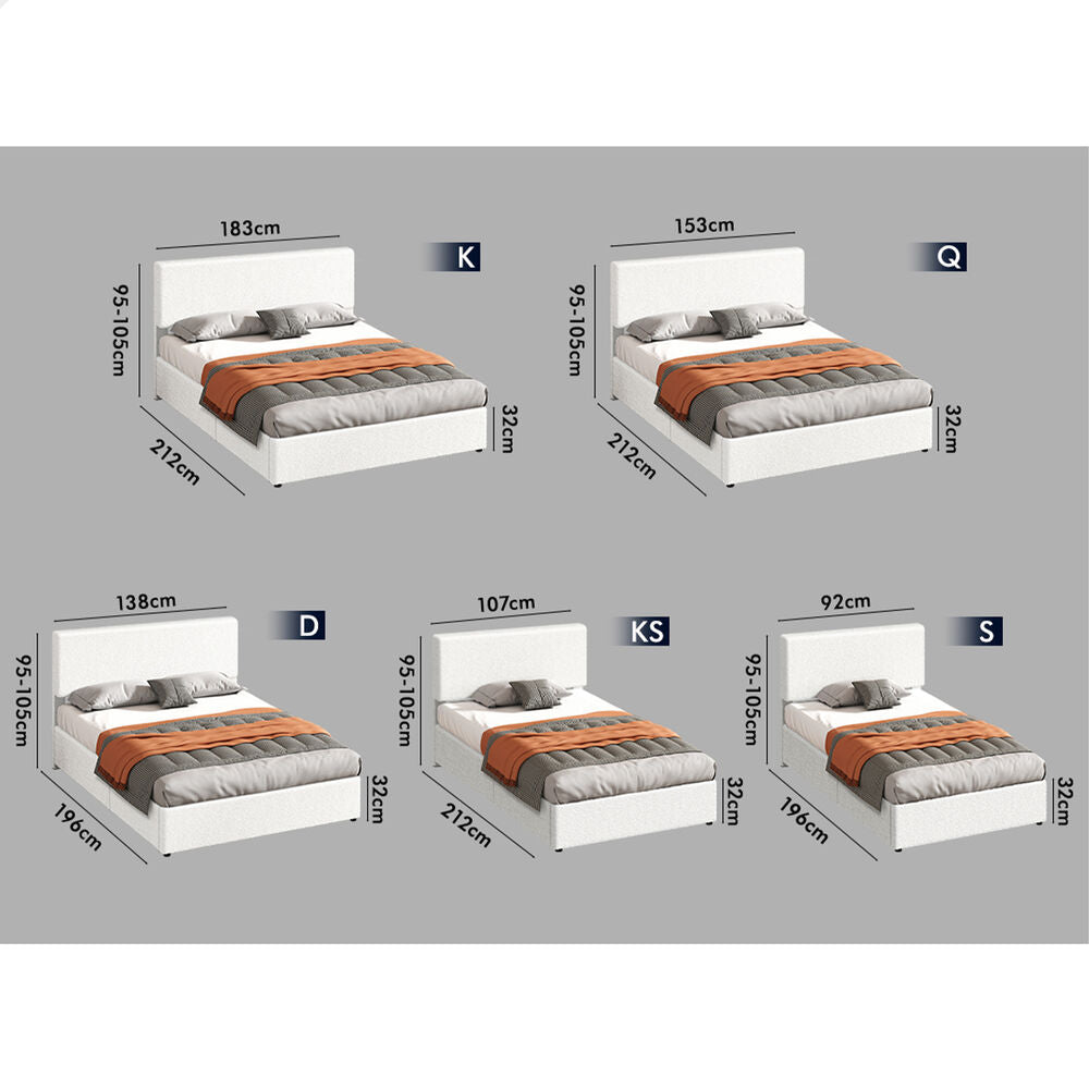 ALFORDSON® Bed Frame Single Gas Lift Storage Adjustable Headboard Boucle