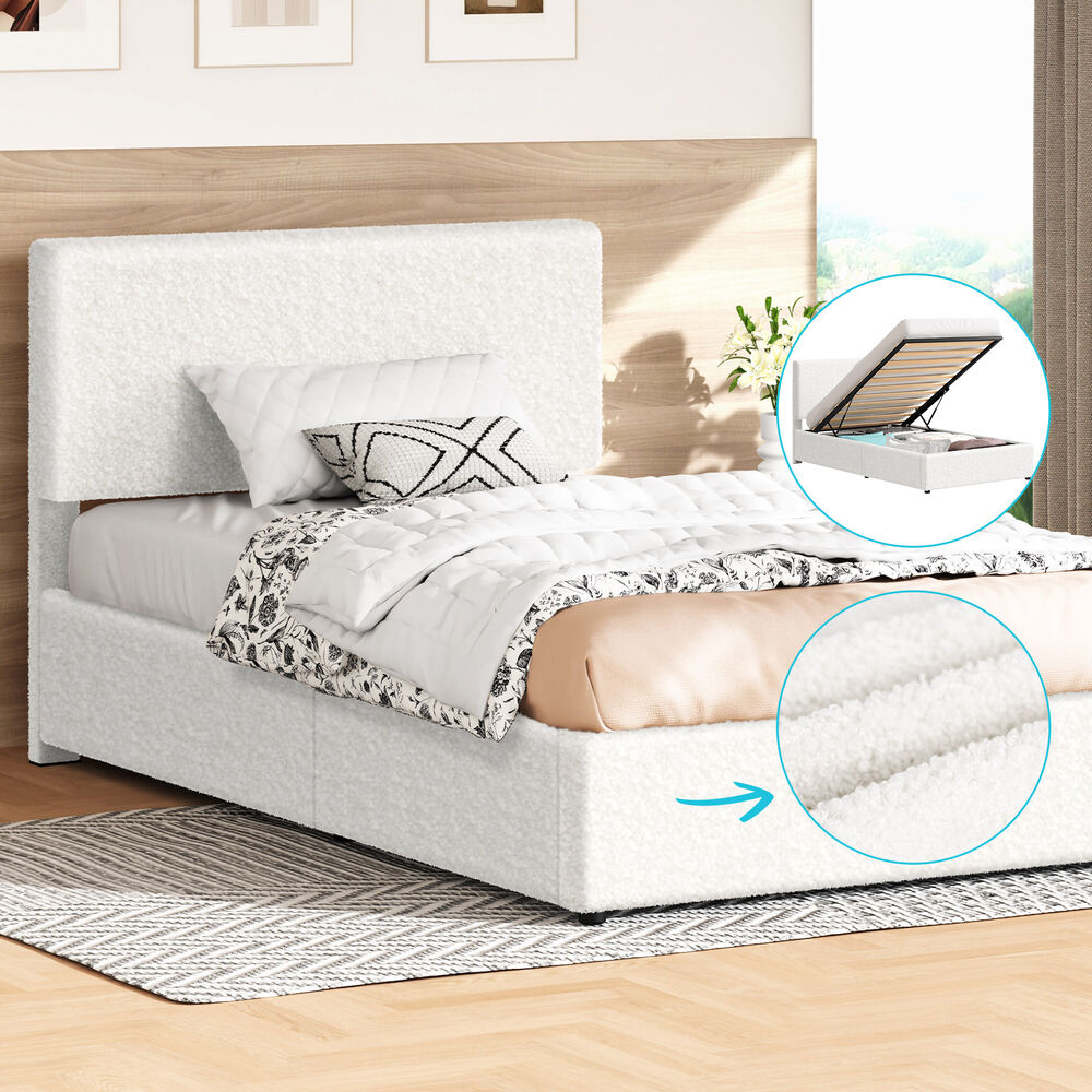 ALFORDSON® Bed Frame Single Gas Lift Storage Adjustable Headboard Boucle