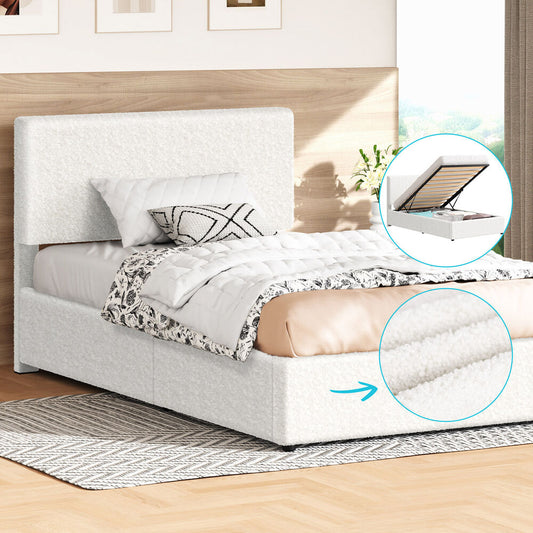 ALFORDSON® Bed Frame Single Gas Lift Storage Adjustable Headboard Boucle
