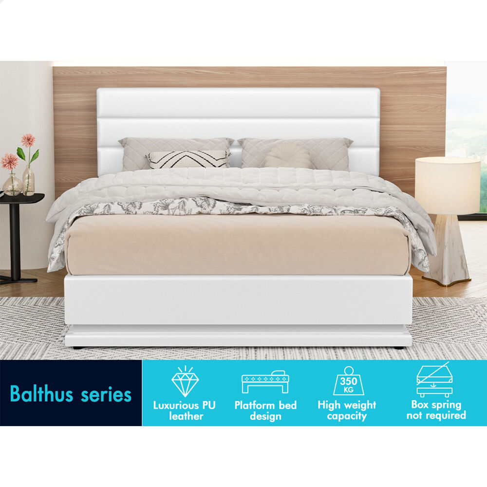 ALFORDSON Bed Frame King Size Platform RGB LED Gas Lift Base Storage White