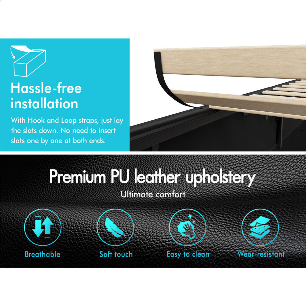 ALFORDSON Bed Frame Double RGB LED Gas Lift Base Platform Storage Leather Black