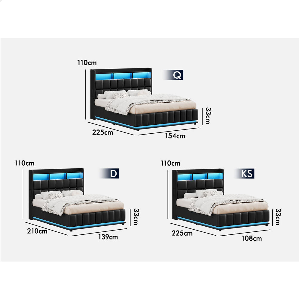 ALFORDSON Bed Frame King Single RGB LED Gas Lift Base Platform Storage Leather
